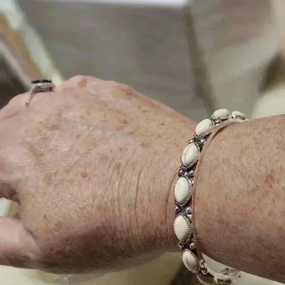 White adjustable turquoise bangle bracelet alloy steel